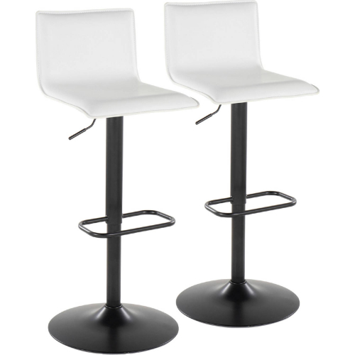 Mara Upholstered Adjustable Swivel Bar Stool in Black Metal & White Leatherette (Set of 2)